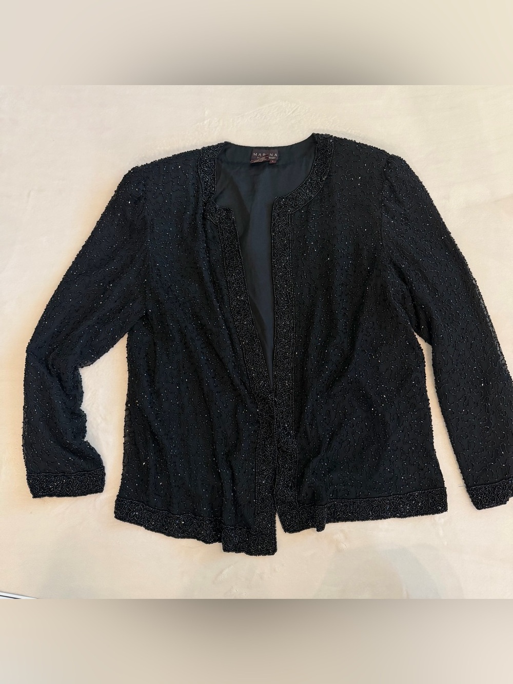 Marina by Marina B Beaded Black Evening Jacket Size L Vintage Formal